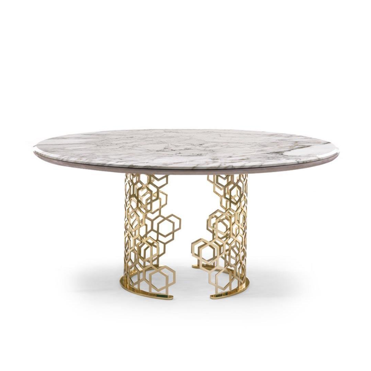 Alveo Marble Round Honeycomb Gold Base Dining Table
